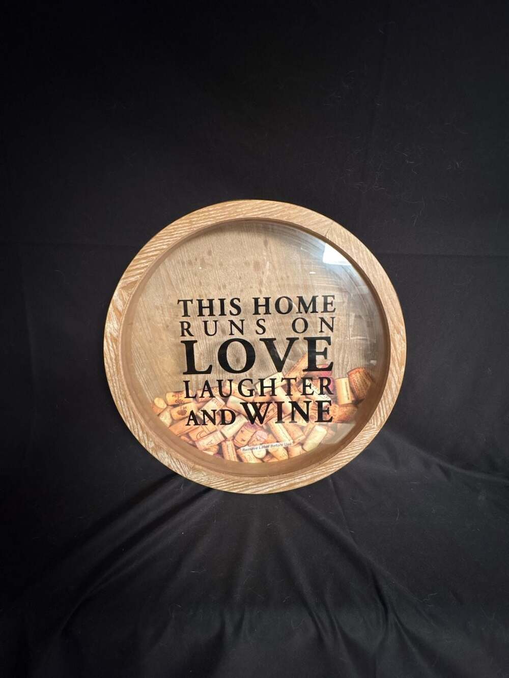 Round Wooden Wine Cork Holder Shadow Box with Glass Front